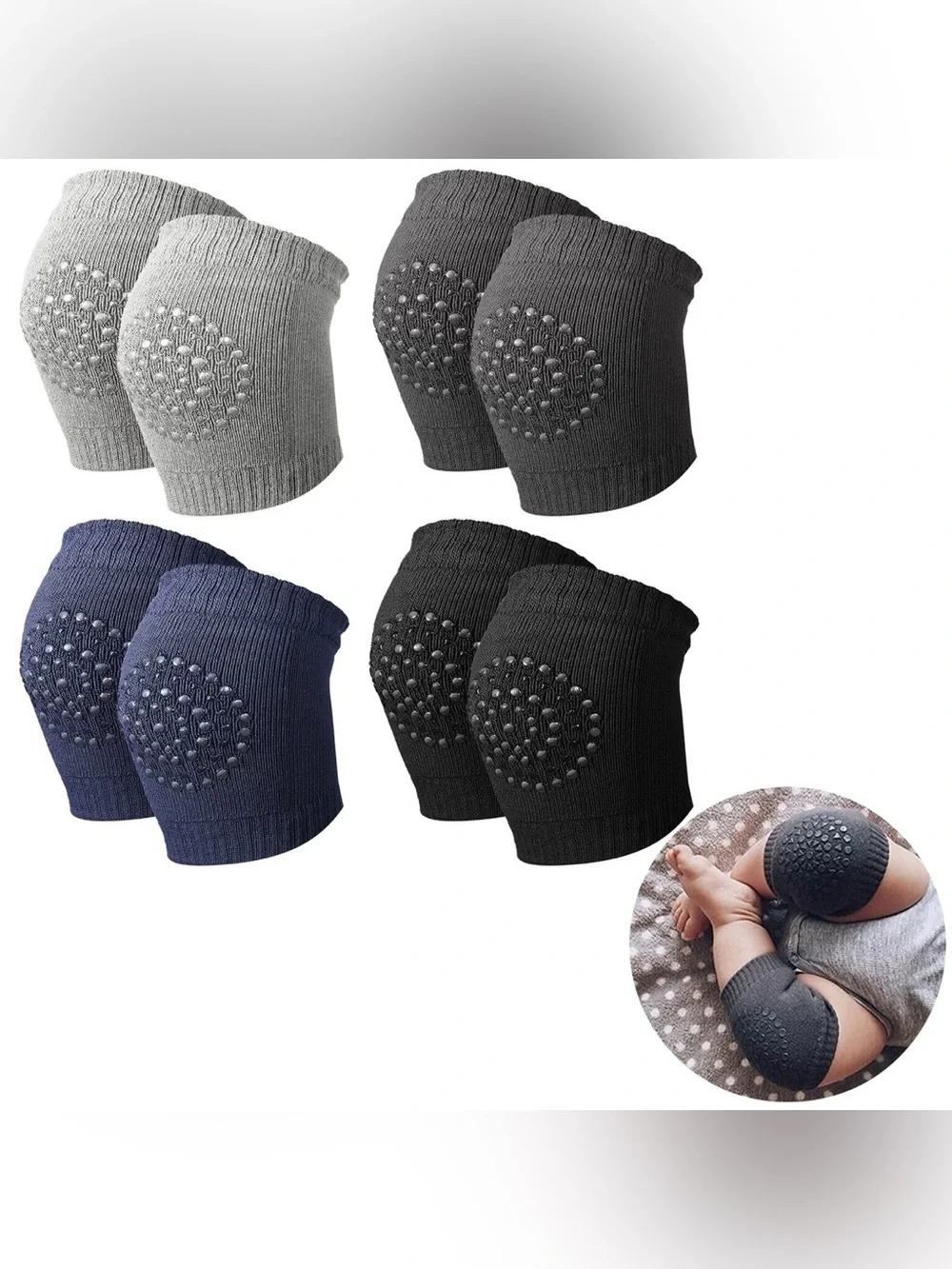 Haysandy 4 pair Baby Non-Slip Knee Pads Black, Gray, Navy, light Gray NWOT